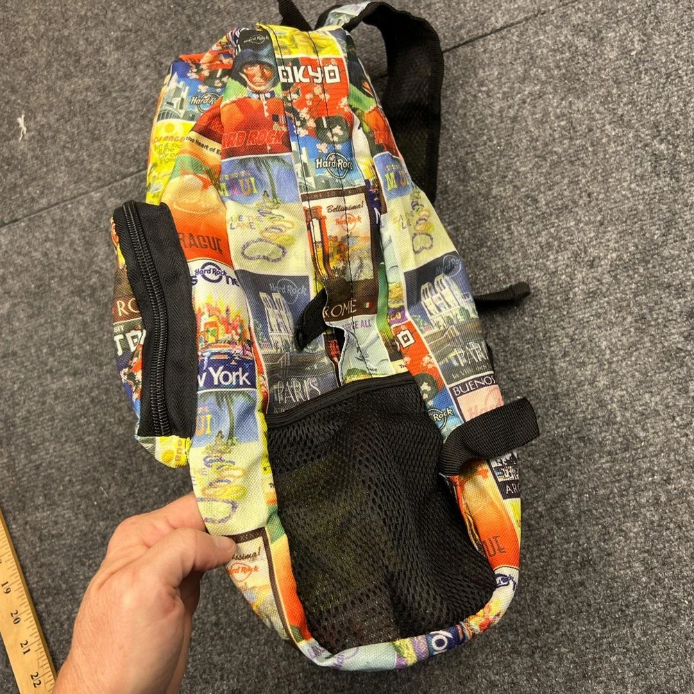 Hard Rock Cafe Backpack Multi Color Postcard City Print Travel Bag IM10015078